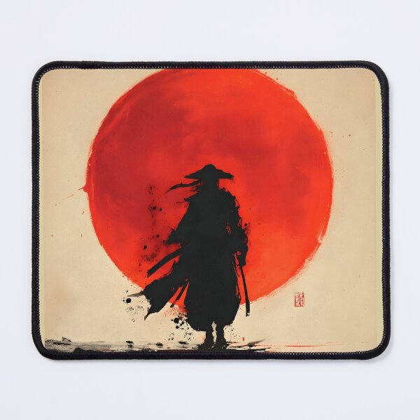Item preview, Lone Samurai Red Sun - Japanese Ink Splatter Silhouette designed and sold by MouradStudio.
