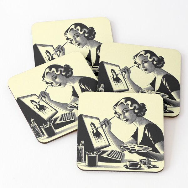 Item preview, Retro Artist at Work – Vintage Illustrator with Early Computer Keyboard & Coffee – Black and Cream Graphic Art designed and sold by DiamondSkyShirt.