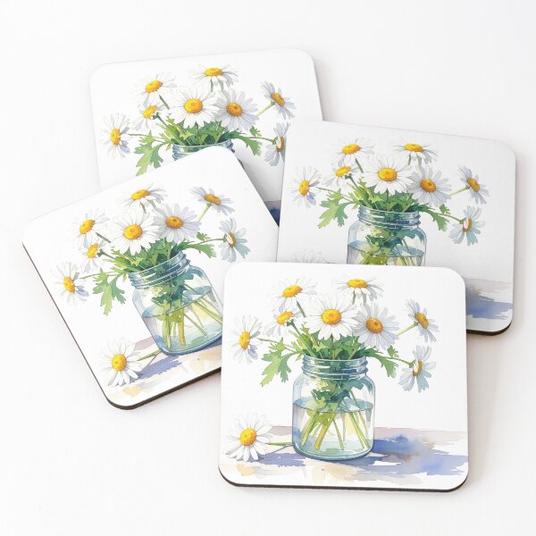 Item preview, Daisy Bouquet in Glass Jar Watercolor Art designed and sold by Rutvain.