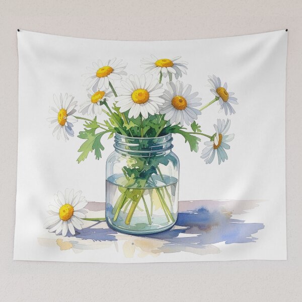 Item preview, Daisy Bouquet in Glass Jar Watercolor Art designed and sold by Rutvain.
