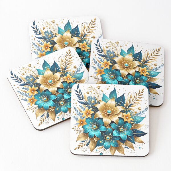 Item preview, Gold and Turquoise Abstract Flower Bouquet designed and sold by ByNicoleSara.