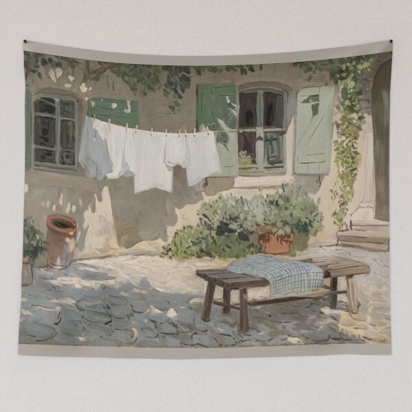 Item preview, French Summer Courtyard Painting | Provence Wall Art designed and sold by CARRAANN.