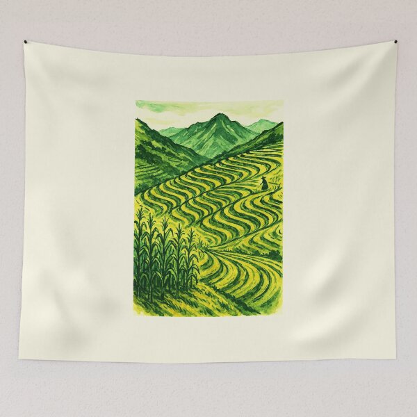 Item preview, Andean Cornfields - Watercolor Ink Landscape designed and sold by Sarcastic designs.