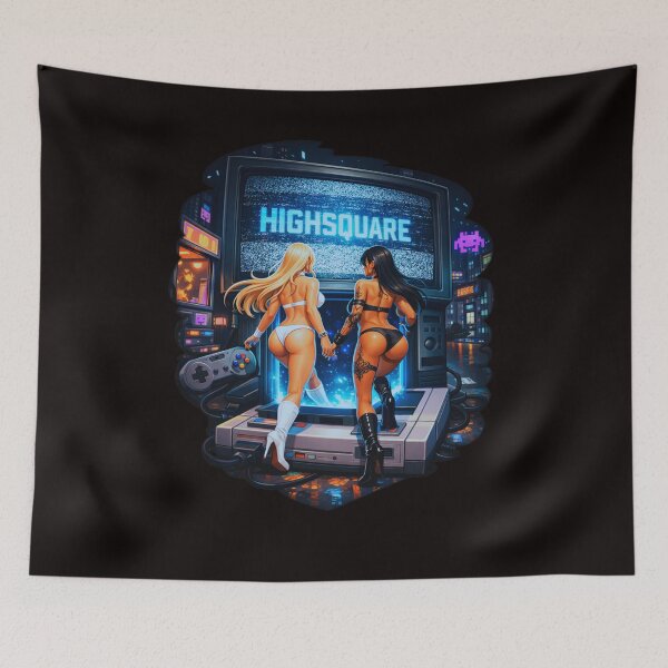 Item preview, Cyberpunk Gamer Girls Entering Retro Console Portal Neon City Aesthetic designed and sold by HIGHSQUARE.