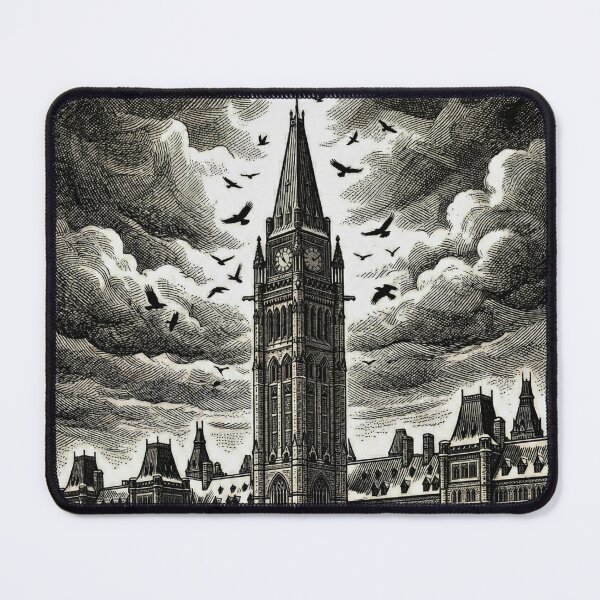 Item preview, gothic Ottawa art – Parliament Hill Dark Victorian Woodcut designed and sold by The Arcane Archives.