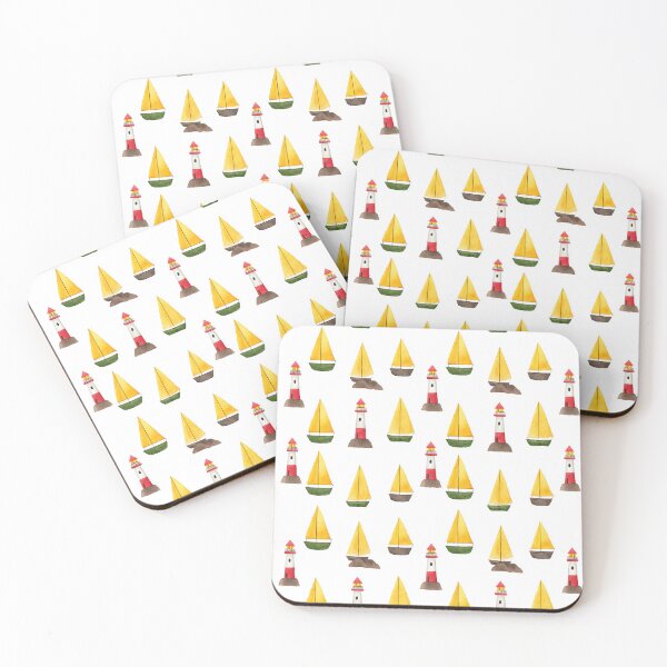 Item preview, Yellow Sailboat and Lighthouse Watercolor Pattern designed and sold by Piotrek0001.