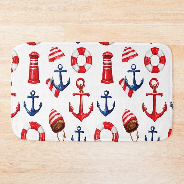 Item preview, Red Lighthouse and Life Ring Nautical Pattern designed and sold by Piotrek0001.