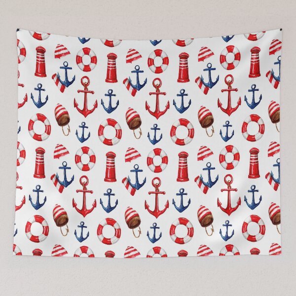 Item preview, Red Lighthouse and Life Ring Nautical Pattern designed and sold by Piotrek0001.