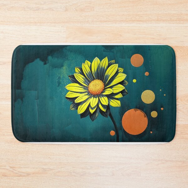 Item preview, Stylized yellow flower with dark petals on textured teal background designed and sold by ScreenPin.