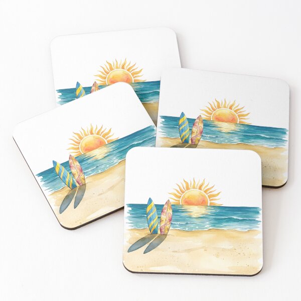 Item preview, Watercolor Beach and Surfboards Landscape designed and sold by VibranPalette.