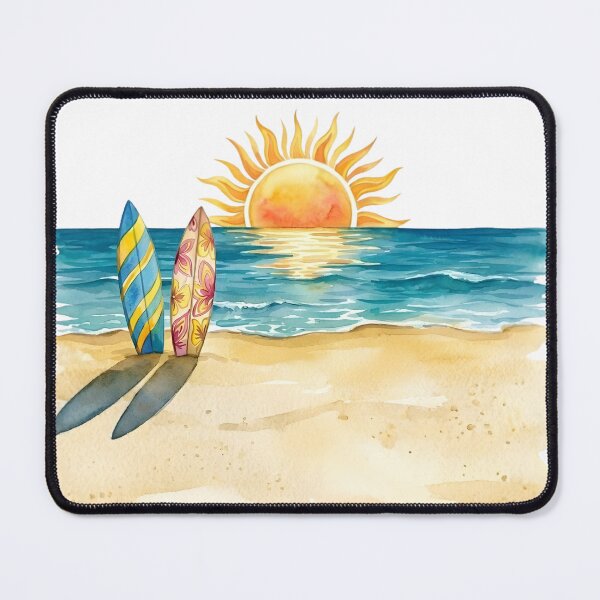 Item preview, Watercolor Beach and Surfboards Landscape designed and sold by VibranPalette.