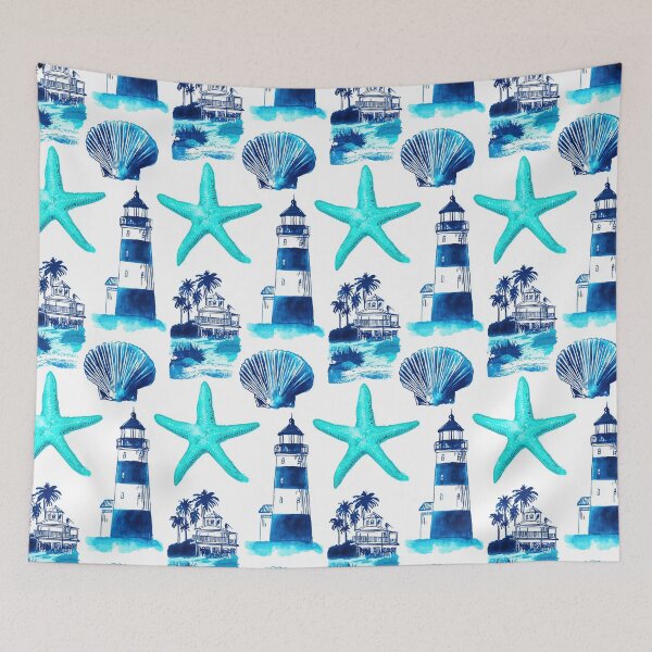 Item preview, Teal Lighthouse and Seashell Watercolor Pattern designed and sold by Piotrek0001.