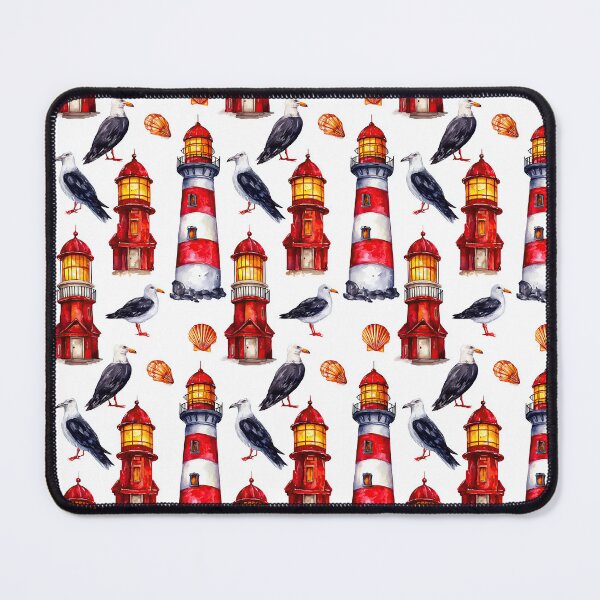 Item preview, Red Lighthouse and Seagull Watercolor Pattern designed and sold by Piotrek0001.