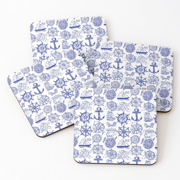 Item preview, Blue and White Vintage Ship Sketch Pattern designed and sold by Piotrek0001.