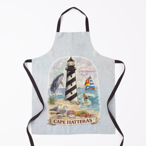 Item preview, Cape Hatteras Lighthouse Coastal Scene with Whale, Surfer & Sailboat – Vintage Beach Nautical Art designed and sold by MysticOzzy.