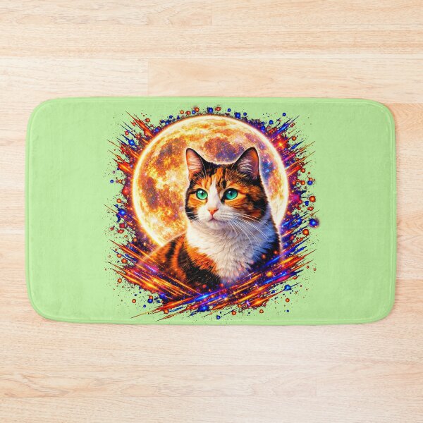 Item preview, Calico Cat Moon Art – Neon Cosmic Cat Print Design designed and sold by PixelsPaws.