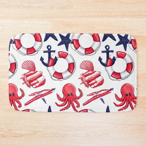 Item preview, Red Crab and Life Ring Nautical Pattern designed and sold by Piotrek0001.
