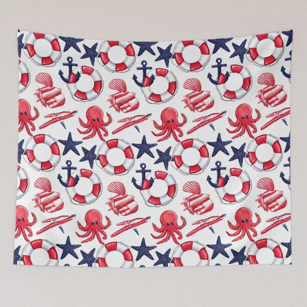 Item preview, Red Crab and Life Ring Nautical Pattern designed and sold by Piotrek0001.