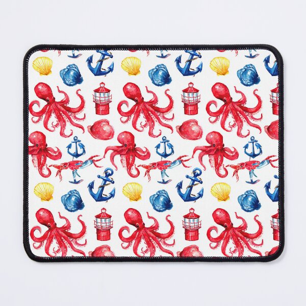 Item preview, Red Octopus and Seashell Watercolor Pattern designed and sold by Piotrek0001.