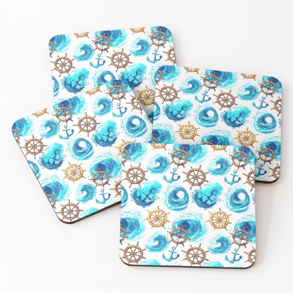 Item preview, Ship Wheel and Ocean Wave Watercolor Pattern designed and sold by Piotrek0001.
