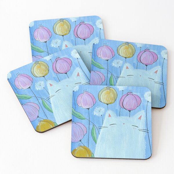 Item preview, Clear Morning Tulips - White Cat Mixed Media - Day 89 of 365  designed and sold by BeeandKiwi.
