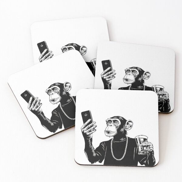 Item preview, Monkey checks phone, drink in hand designed and sold by anytka.