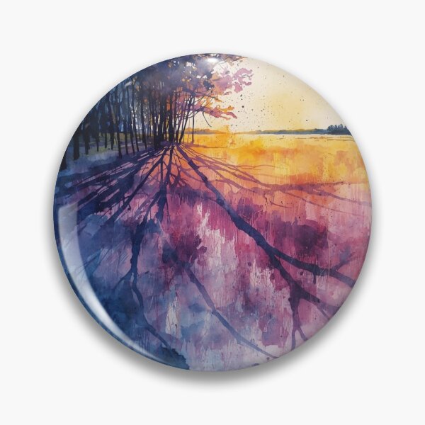 Item preview, Sunset Reach — Watercolor Tree Shadow Landscape designed and sold by Darcy'sArtfortheHeart.