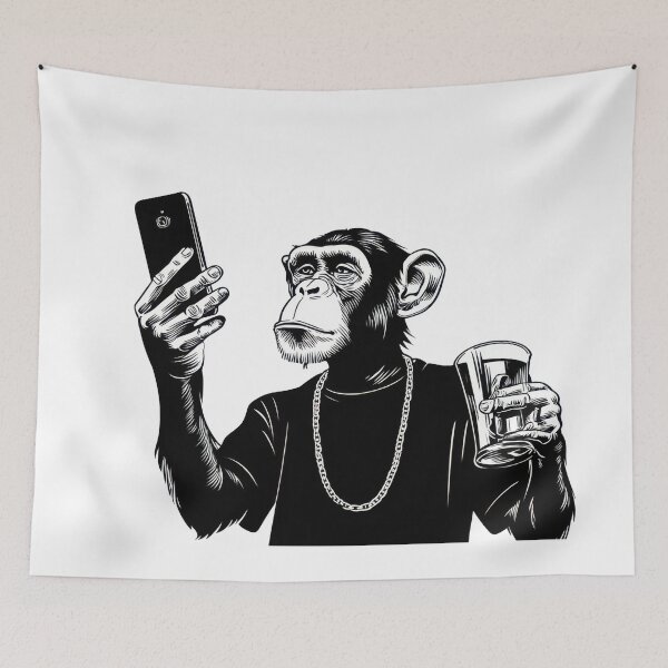 Item preview, Monkey checks phone, drink in hand designed and sold by anytka.
