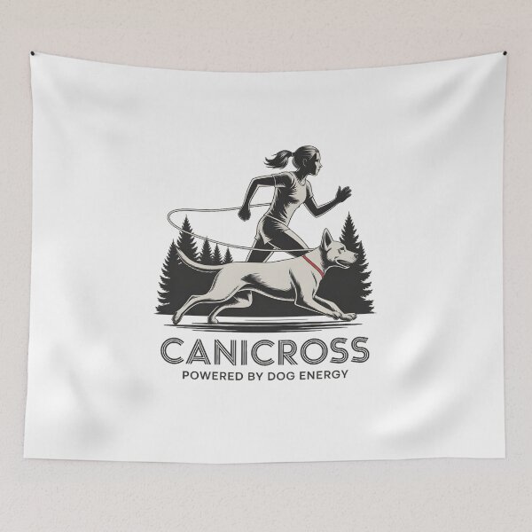 Item preview, Canicross Powered by Dog Energy – Female Runner with Dog Design designed and sold by ArcticFoxStudio.