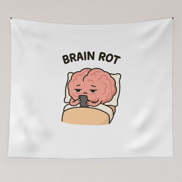 Item preview, Brain Rot Illustration – Brain in Bed Scrolling Phone – Funny Relatable Meme Art – Digital Burnout Design designed and sold by Donsean22.