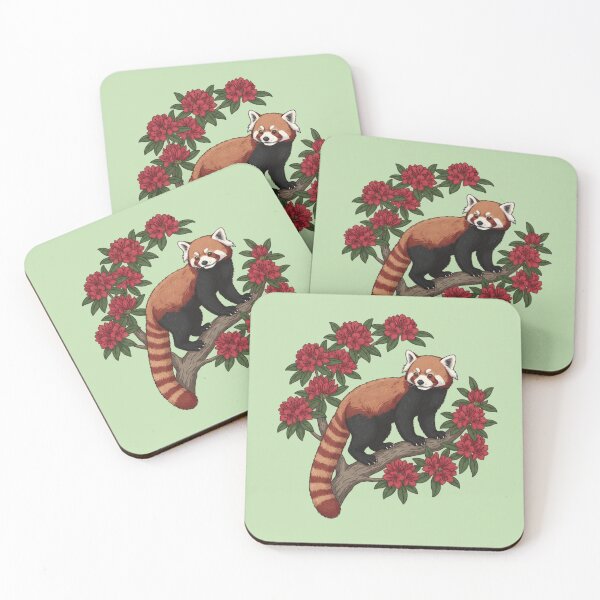 Item preview, Red Panda and Rhododendron Floral Art designed and sold by BirdsnStuff.