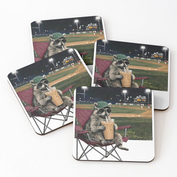 Item preview, Funny Raccoon Drinking Iced Coffee Baseball Fan Design designed and sold by VGAfanatic.