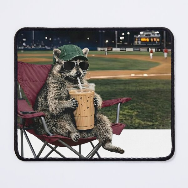 Item preview, Funny Raccoon Drinking Iced Coffee Baseball Fan Design designed and sold by VGAfanatic.