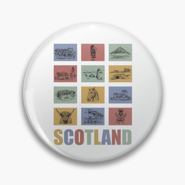 Item preview, Scotland Landmarks Grid - Highland Cow and Scottish Icons designed and sold by Loom on the Loch.