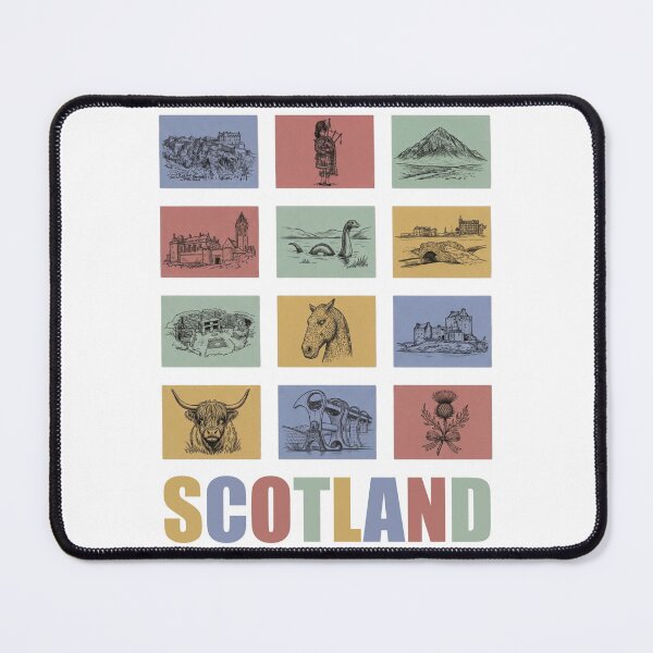 Item preview, Scotland Landmarks Grid - Highland Cow and Scottish Icons designed and sold by Loom on the Loch.