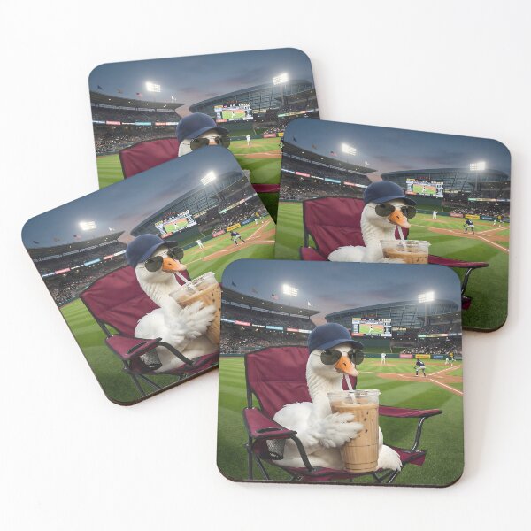 Item preview, Funny Goose Drinking Iced Coffee Baseball Fan Illustration designed and sold by VGAfanatic.