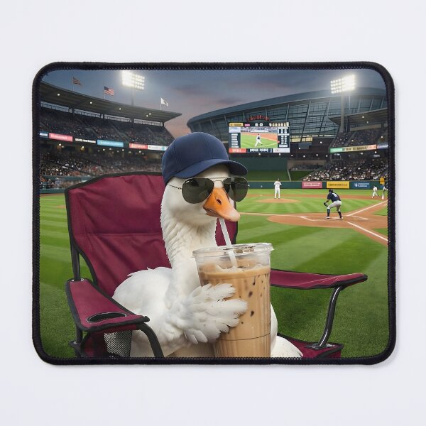 Item preview, Funny Goose Drinking Iced Coffee Baseball Fan Illustration designed and sold by VGAfanatic.
