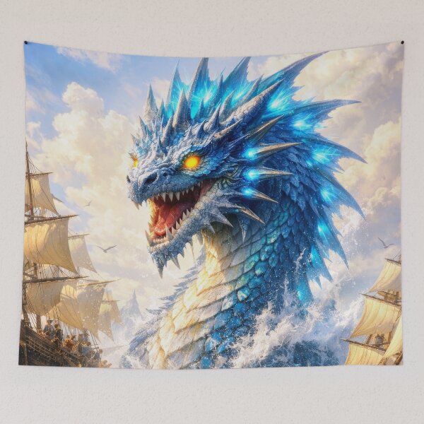 Item preview, Sea Dragon Rising from Ocean – Epic Fantasy Leviathan Attack Artwork designed and sold by DrakariArt.