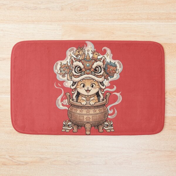 Item preview, Kawaii Lunar New Year Lucky Cat - Cute Chinese Lion Dance designed and sold by MythoWorldddd.