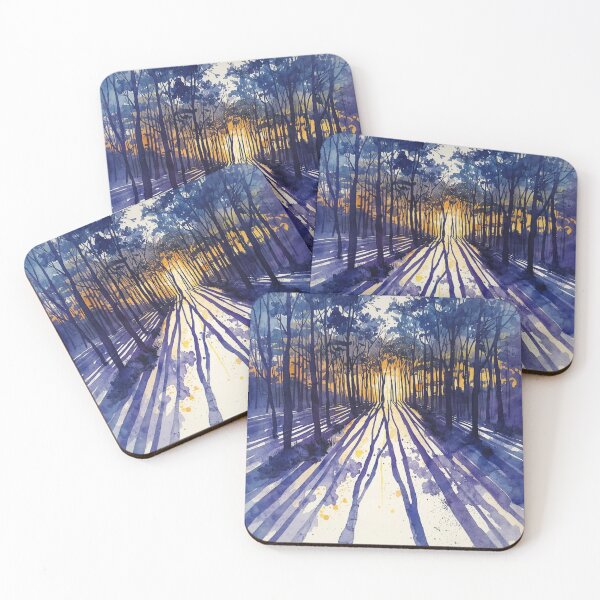 Item preview, Shadow Rhythm — Watercolor Winter Forest Sunset designed and sold by Darcy'sArtfortheHeart.