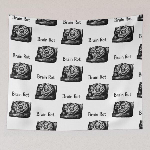 Item preview, Brain Rot Illustration – Brain in Bed Scrolling Phone – Funny Relatable Meme Art – Digital Burnout Sketch Design designed and sold by Donsean22.