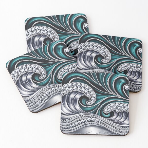Item preview, Stylish Modern Glam Silver Waves Turquoise Teal  designed and sold by LEILA ART SPACE.