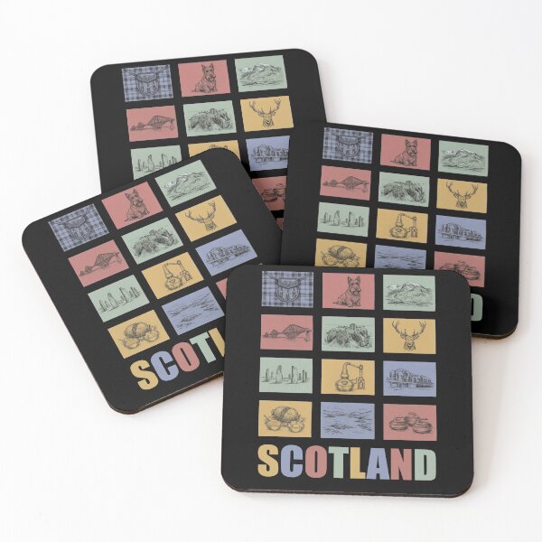 Item preview, Scotland Icons Grid - Scottie Dog, Whisky, Haggis and Highland Stag designed and sold by Loom on the Loch.