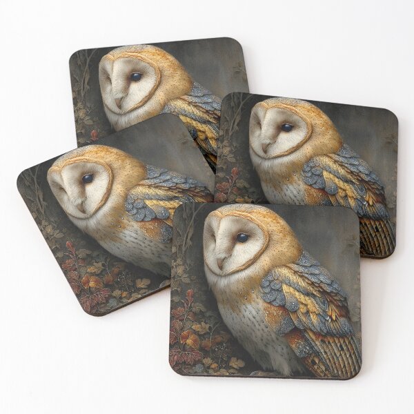 Item preview, Wise Barn Owl Perched on Ancient Branch with Autumn Leaves – Mystical Realistic Portrait designed and sold by EK-World.