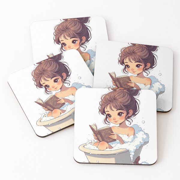 Item preview, Young girl reads a book while sitting in a bathtub filled with bubbles during a quiet afternoon designed and sold by SpaceartLilu.