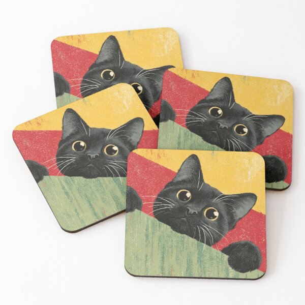 Item preview, Black cat looks over colorful wall designed and sold by anytka.