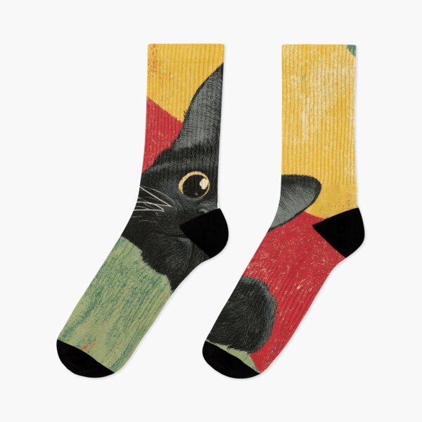 Item preview, Black cat looks over colorful wall designed and sold by anytka.