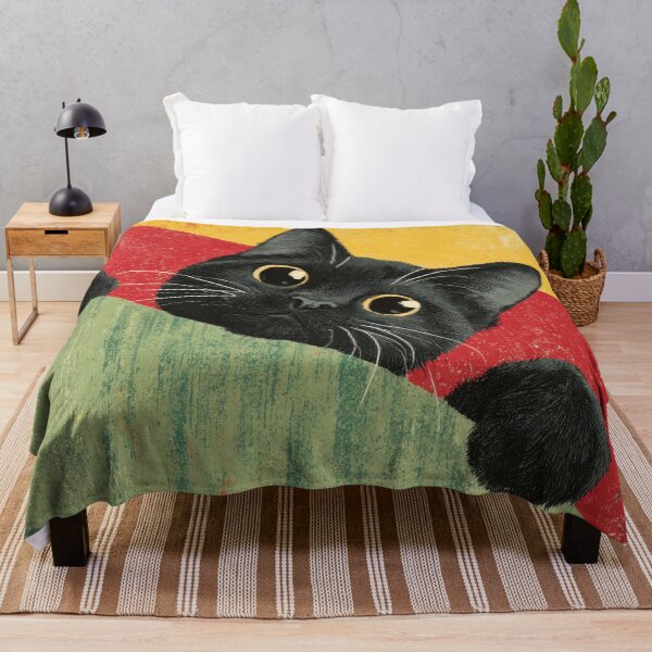 Item preview, Black cat looks over colorful wall designed and sold by anytka.