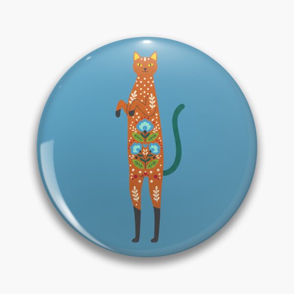 Item preview, Tall Slender Smiling Folk Art Cat with Bright Floral Coat – Scandinavian Folk Art Fusion by heidiannemorris © designed and sold by FOLK ART FUSION by heidiannemorris.