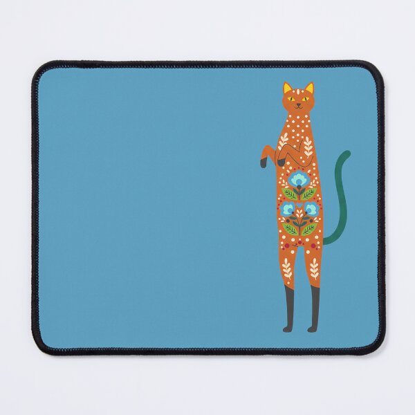 Item preview, Tall Slender Smiling Folk Art Cat with Bright Floral Coat – Scandinavian Folk Art Fusion by heidiannemorris © designed and sold by FOLK ART FUSION by heidiannemorris.